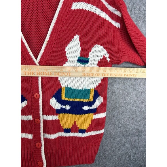 VTG Cheval Women’s Red Granny Cardigan Bunny Rabbit Grandma Easter Sweater Sz M - Picture 7 of 9